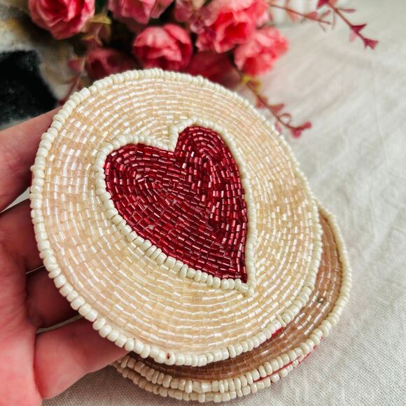 3/$15 Set of 4 Beaded Heart Coasters - Picture 2 of 6